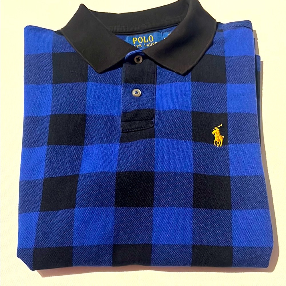 Polo by Ralph Lauren Men's Blue and Black Checkered Shirt